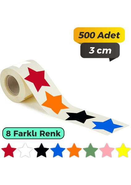Yıldız Kesimli Karışık Renkli Çok Amaçlı Etiket (3cm - 500 Adet)