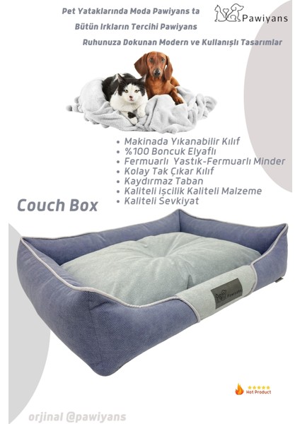 Couch Box Kedi Köpek Yatağı Yıkanabilir Fermuarlı Astarlı Elyaf Dolgu