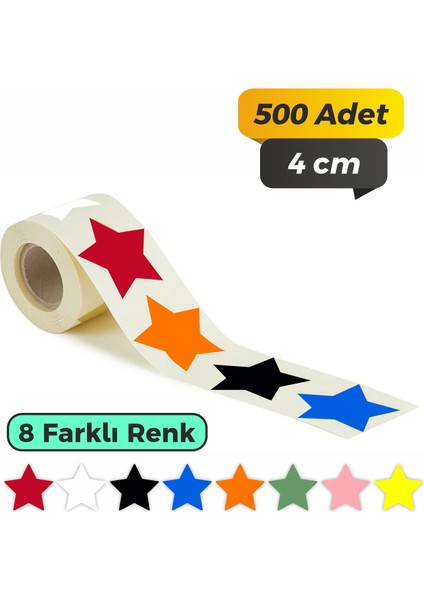 Yıldız Kesimli Kırmızı Renkli Çok Amaçlı Etiket (4cm - 500 Adet)