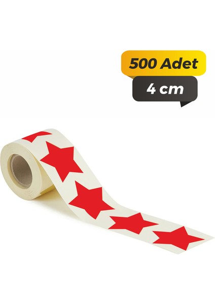 Yıldız Kesimli Kırmızı Renkli Çok Amaçlı Etiket (4cm - 500 Adet)