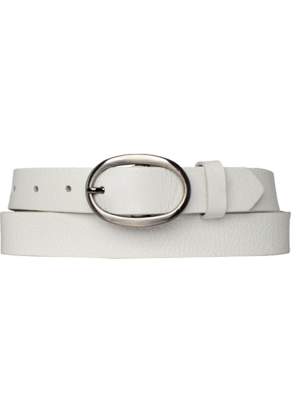 Deri Mat Gümüş Oval Tokalı Süt Beyaz Ince Kadın Kemeri, 3 Cm=3cm-Kdn-39-Nik.ov