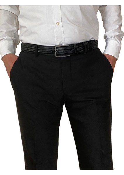 Deri, Örgü Baskılı Siyah Dikişli Klasik, Kumaş Pantolon Kemeri 3.5 Cm_dikisli.örgülü fiyatları