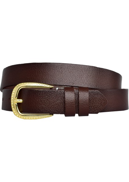 Deri, Gold Tokalı 3 cm Koyu Kahverengi Kadın Kemeri; Elbise, Pantolon Kemeri=3cm-Kdn-31 fırsatları