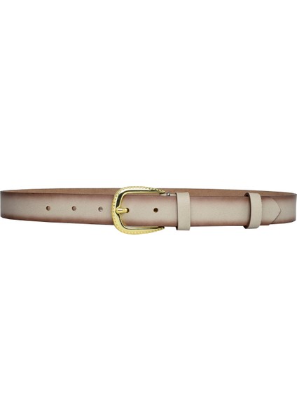 Deri, Gold Tokalı 3 cm Vizon Kadın Kemeri; Elbise, Pantolon Kemeri=3cm-Kdn-31