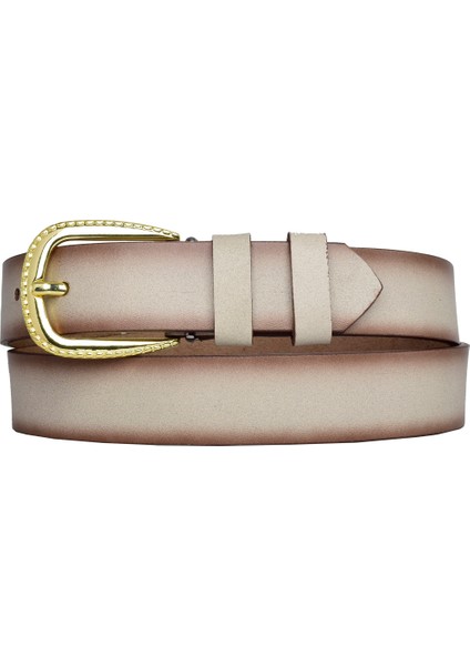 Deri, Gold Tokalı 3 cm Vizon Kadın Kemeri; Elbise, Pantolon Kemeri=3cm-Kdn-31