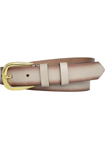 Deri, Gold Tokalı 3 cm Vizon Kadın Kemeri; Elbise, Pantolon Kemeri=3cm-Kdn-31