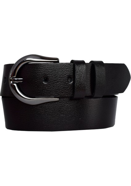 Deri, Siyah Nikel Tokalı 4 cm Siyah Kadın Kemeri; Kot, Spor
