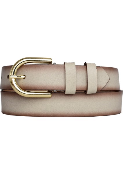 Deri, Gold Tokalı 3 cm Vizon Kadın Kemeri; Elbise, Pantolon Kemeri=3cm-Kdn-22