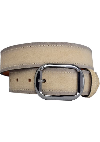 Deri, Nikel Tokalı 4 cm Süet Krem Kadın Kemeri; Kot, Spor Kemer modelleri