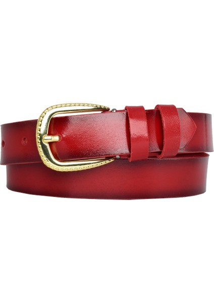 Deri, Gold Tokalı 3 cm Kırmızı Kadın Kemeri; Elbise, Pantolon Kemeri=3cm-Kdn-31 modelleri