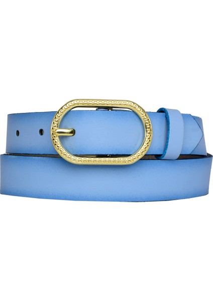 Deri, Gold Oval Tokalı 3 cm Turkuaz Kadın Kemeri; Elbise, Pantolon Kemeri=3cm-Kdn-32