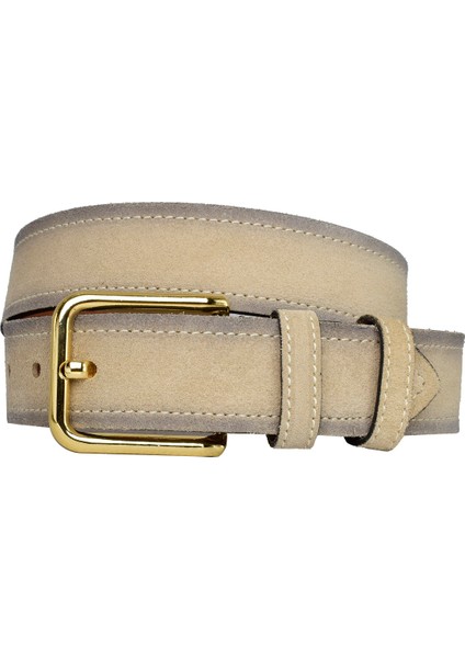 Deri, Gold Tokalı 4 cm Süet Krem Kadın Kemeri; Kot, Spor Kemer modelleri