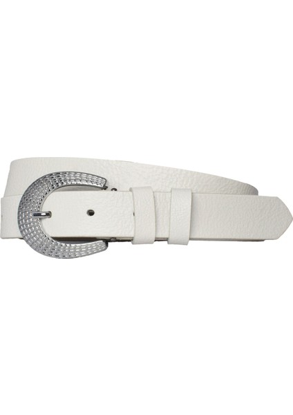 Deri Gümüş Tokalı Süt Beyaz Ince Kadın Kemeri, 3 Cm=3cm-Kdn-34 fırsatları