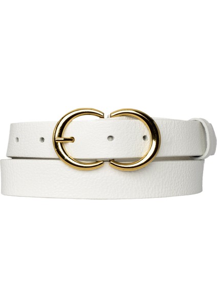 Deri Gold C? Tokalı Süt Beyaz Ince Kadın Kemeri, 3cm=3cm-Kdn-37