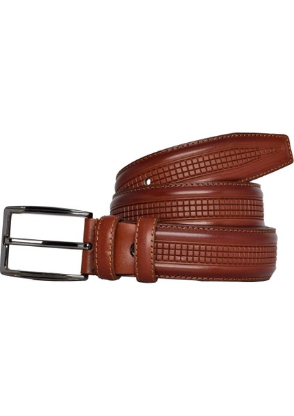 Deri, Kızıl Taba Dikişli Klasik, Kumaş Pantolon Kemeri 3.5 Cm_dikisli.orta.bas fırsatları