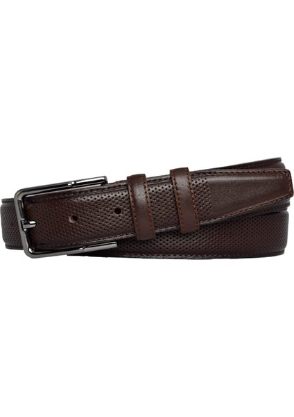Deri, Koyu Kahverengi Dikişli Klasik, Kumaş Pantolon Kemeri 3.5 Cm_dikisli.noktalı fırsatları