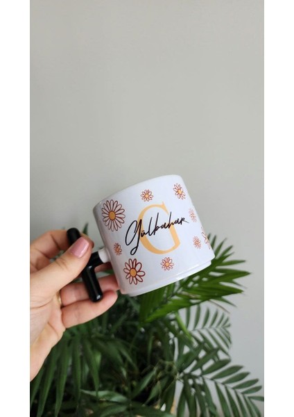 Isme Özel Kişiye Özel Porselen Papatya Desenli T Kupa Bardak Latte Fincanı