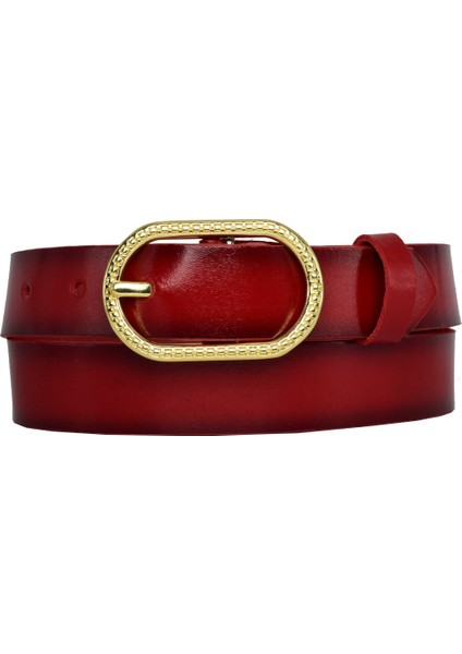 Deri, Gold Oval Tokalı 3 cm Kırmızı Kadın Kemeri; Elbise, Pantolon Kemeri=3cm-Kdn-32 modelleri