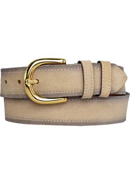 Deri, Gold Tokalı 4 cm Süet Krem Kadın Kemeri; Kot, Spor Kemer modelleri
