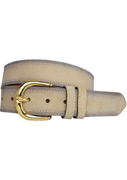 Deri, Gold Tokalı 4 cm Süet Krem Kadın Kemeri; Kot, Spor Kemer fırsatları