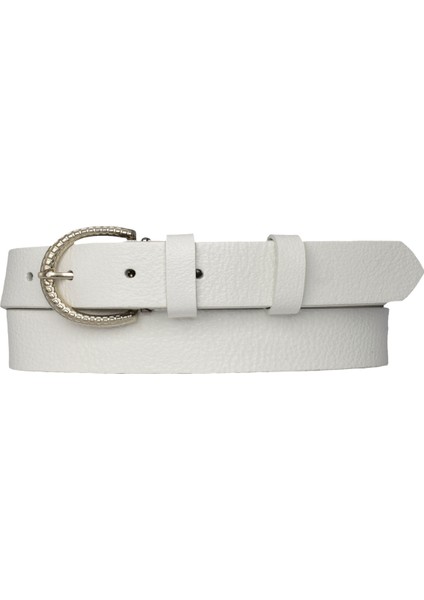 Deri Süt Beyaz Ince Kadın Kemeri, 3 Cm=3cm-Kdn-35