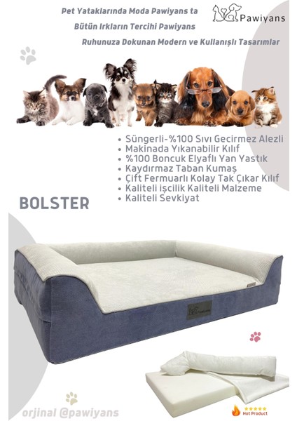Bolster Üst Kalite Köpek Yatağı 6,5 ve 10 cm Süngerli Kılıflı Sıvı Geçirmez Alezli 2 Fermuarlı