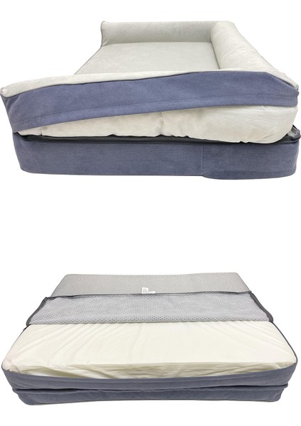 Bolster Üst Kalite Köpek Yatağı 6,5 ve 10 cm Süngerli Kılıflı Sıvı Geçirmez Alezli 2 Fermuarlı