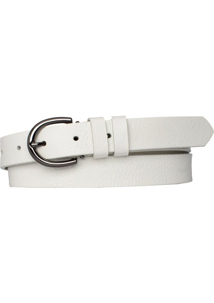 Deri Nikel Tokalı Süt Beyaz Ince Kadın Kemeri, 3cm=3cm-Kdn-03