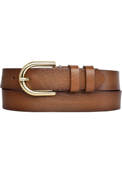 Deri, Gold Tokalı 3 cm Kahverengi Kadın Kemeri; Elbise, Pantolon Kemeri=3cm-Kdn-22