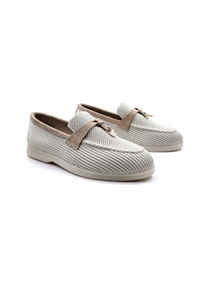 SV041 Kadın Günlük Bej Triko Loafer Ayakkabı