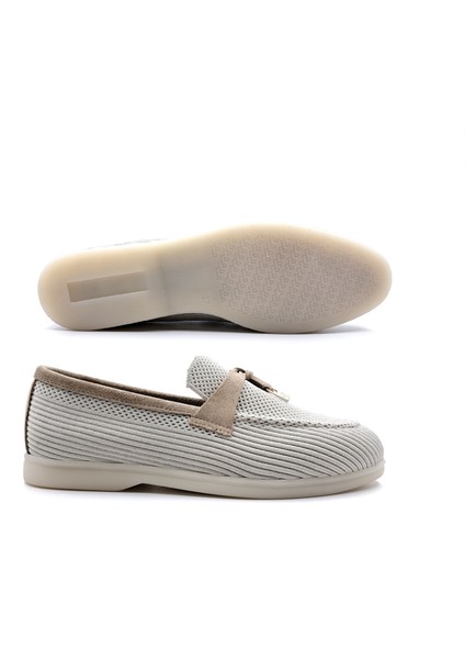 SV041 Kadın Günlük Bej Triko Loafer Ayakkabı