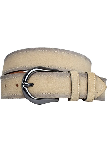 Deri, Siyah Nikel Tokalı 4 cm Süet Krem Kadın Kemeri; Kot, Spor Kemer modelleri