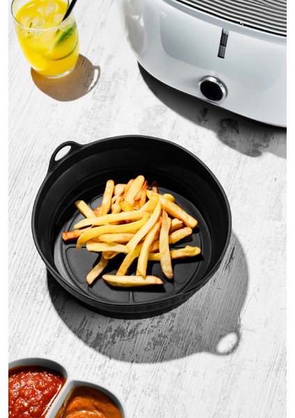 Silikon Pişirme Kalıbı Airfryer Aksesuar Tüm Fritözlere Uyumlu Siyah