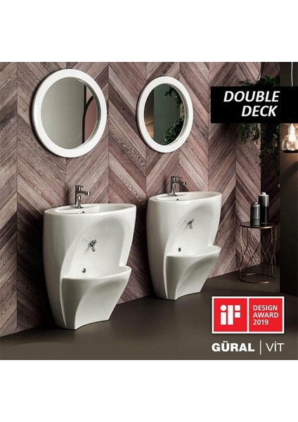 Güral Vit Double Deck Çift Hazneli Yarım Monoblok Lavabo Siyah