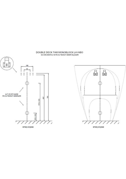 Güral Vit Double Deck Çift Hazneli Yarım Monoblok Lavabo Siyah