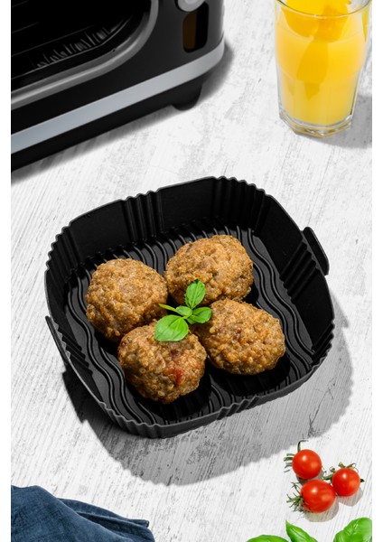 Katlanır Silikon Pişirme Kalıbı Airfryer Aksesuar Tüm Fritözlere Uyumlu Siyah