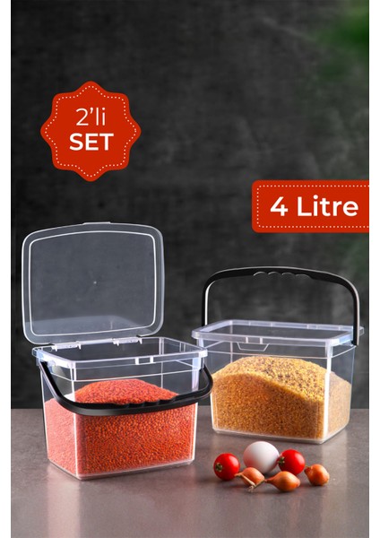 2li Kare Un Bakliyat Kabı 4 Litre - Kulplu Deterjanlık Saklama Kutusu Kabı Beyaz