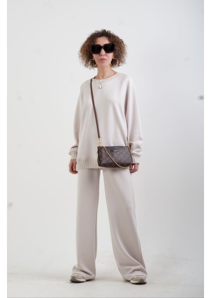 Bej O Yaka Triko Detay Modal Sweatshirt Pantolon Takım fiyatları