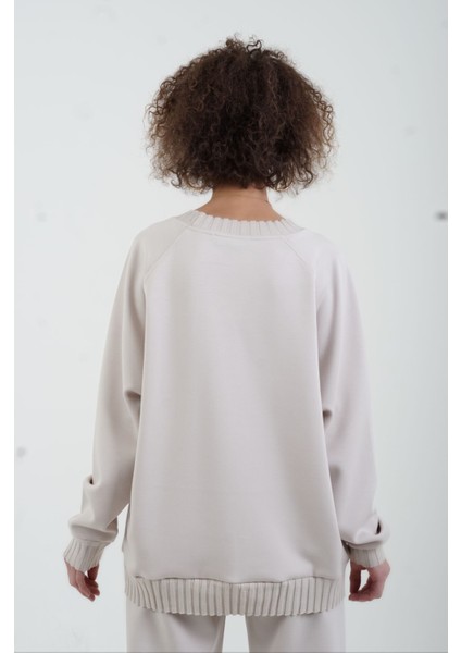 Bej O Yaka Triko Detay Modal Sweatshirt Pantolon Takım indirimleri