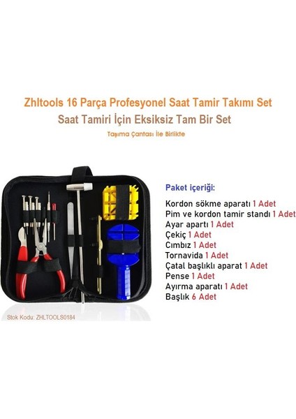 Zhltools 16 Parça Profesyonel Saat Tamir Takımı Seti