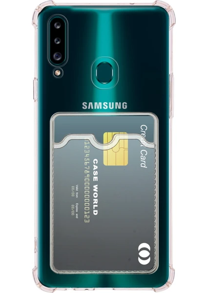 Case World Caseworld Samsung Galaxy A20S Kapak Kamera Korumalı Kartlıklı Darbe Emici Özellikli Şeffaf Silikon Kılıf