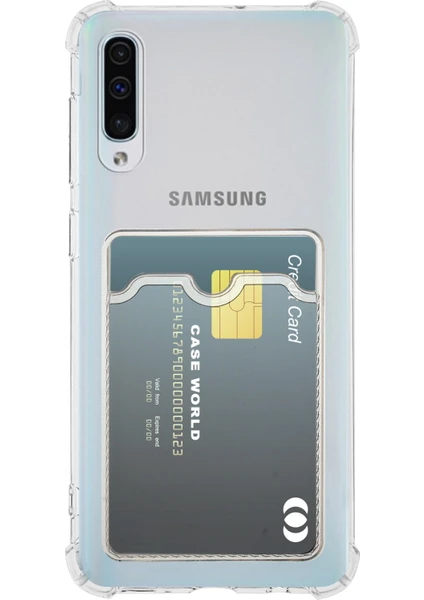 Case World Caseworld Samsung Galaxy A50S Kapak Kamera Korumalı Kartlıklı Darbe Emici Özellikli Şeffaf Silikon Kılıf