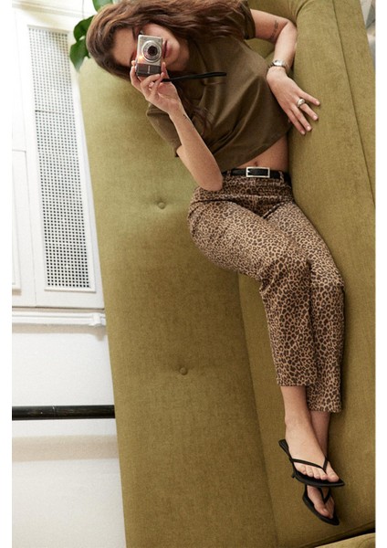 Suud Collection Kahverengi Leopar Crop Pantolon