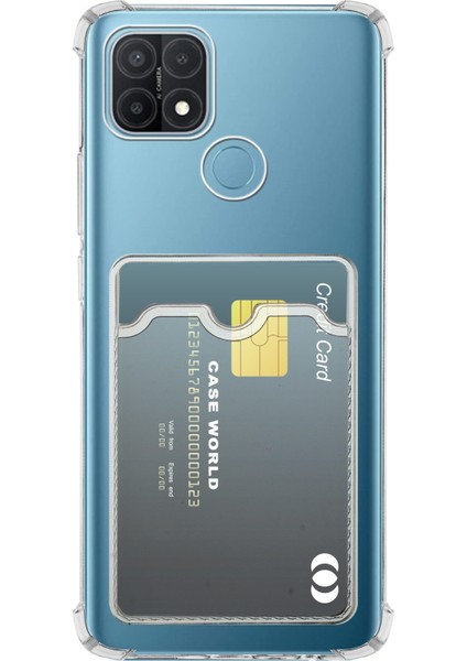 Caseworld Oppo A15S Kapak Kamera Korumalı Kartlıklı Darbe Emici Özellikli Şeffaf Silikon Kılıf