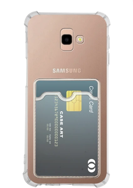 Caseart Samsung Galaxy J4 Plus Kapak Kamera Korumalı Kartlıklı Darbe Emici Özellikli Şeffaf Silikon Kılıf