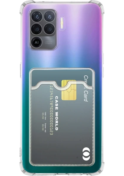 Case World Caseworld Oppo Reno 5 Lite Kapak Kamera Korumalı Kartlıklı Darbe Emici Özellikli Şeffaf Silikon Kılıf