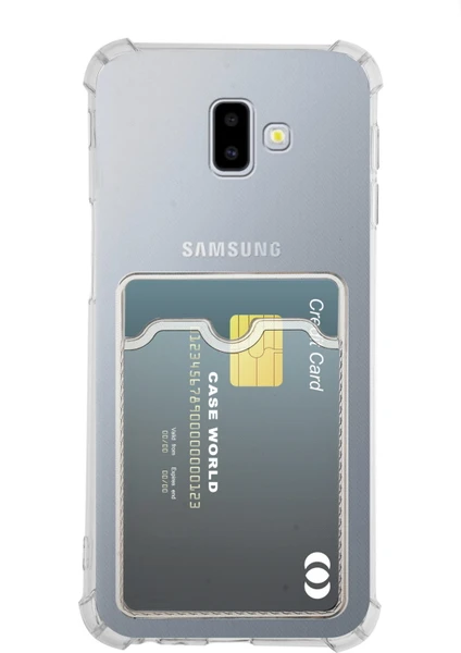 Case World Caseworld Samsung Galaxy J6 Plus Kapak Kamera Korumalı Kartlıklı Darbe Emici Özellikli Şeffaf Silikon Kılıf