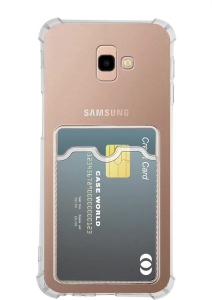 Case World Caseworld Samsung Galaxy J4 Plus Kapak Kamera Korumalı Kartlıklı Darbe Emici Özellikli Şeffaf Silikon Kılıf