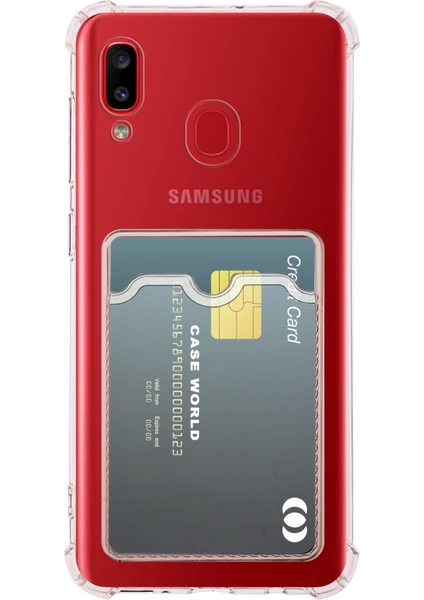 Case World Caseworld Samsung Galaxy A20 Kapak Kamera Korumalı Kartlıklı Darbe Emici Özellikli Şeffaf Silikon Kılıf