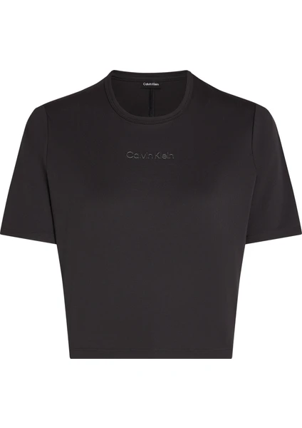 Calvin Klein Kadın Marka Logolu Crop Nefes Alabilen Kumaşlı Nemi Uzaklaştıran Geri Dönüştürülmüş Polyesterli Siyah T-Shirt 00GWS4K204-BAE